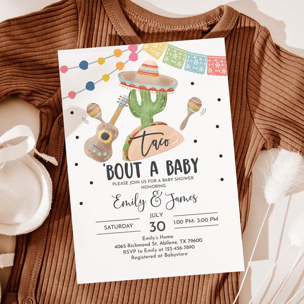 Editable Fiesta Shower Invitation Cactus Taco Bout Love Invite Baby Southwestern Shower Gender Neutral Mexican Fiesta Printable Bab243