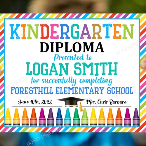 Kindergarten Diploma Printable - Colorful Rainbow Crayon Design