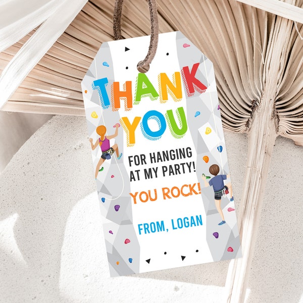 Rock Climbing Favor Tag Rock Climb Birthday Party Thank you Tag Climbing Birthday Indoor climbing Boy Girl Digital Editable Printable Bir334