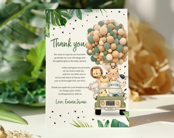 Jungle Baby Shower Thank You Card: Gender Neutral Safari Animals Bab153