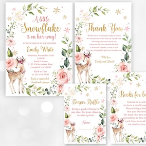 Winter wonderland baby shower invitation Set Floral Deer Invite set Download All EDITABLE Bab46 image 1