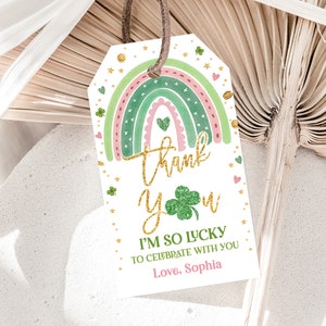 Etiqueta de regalo para el afortunado Etiquetas de regalo para el día de San Patricio Etiquetas de regalo para el día de San Patricio Gracias 1.er cumpleaños Trébol Editable Imprimible Descargar SpI1