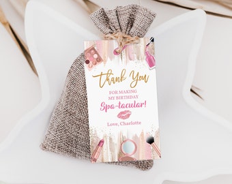 Spa Birthday Favor Tags: Editable Pink Gold Thank You Labels Bir309