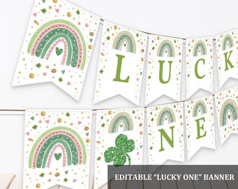 St. Patrick's Day Birthday Banner: Shamrock Lucky One Garland SpI1