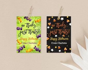 Halloween Gift Tags: No Tricks Just Treats - Editable Printable Labels