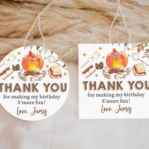 S&#39;mores Birthday Stickers, Editable S&#39;more Tag, Camping Theme, First Birthday Favor, Bonfire Tags, Camping Labels, Birthday Stickers Bir383