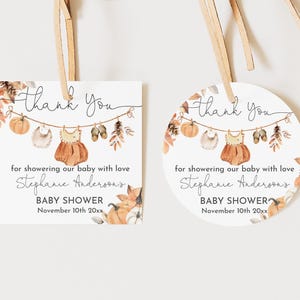 Baby Shower Favor Tags: Boho Pumpkin Stickers - Editable, Printable Bab291