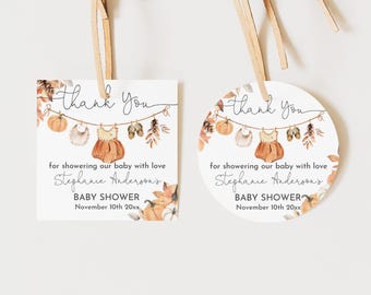 Baby Shower Favor Tags: Boho Pumpkin Stickers - Editable, Printable Bab291