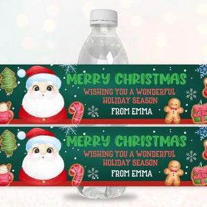 Étiquette de bouteille d'eau Père Noël Emballage de bouteille d'eau de Noël Décorations de fête de Noël mignonnes Imprimable Modifiable à télécharger Bir284