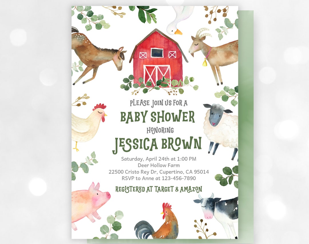 Farm Baby Shower Invitation Barnyard Gender Neutral Baby Etsy