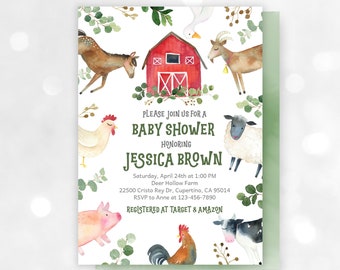 Gender Neutral Baby Shower Invitation: Farm Animals (Editable Download Bab79)