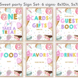 Sweet One Birthday Party Schild Set 1st Geburtstag Dessert Party Tischschild Bundle Tisch Dekor Icecreme Donut Bearbeitbar Druckbar Download Bir360