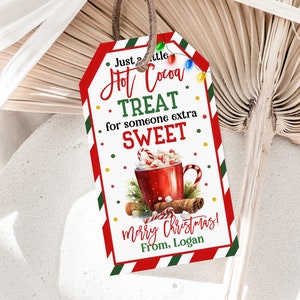 Kerstcadeaulabel met warme cacao, zoete traktatie voor iemand, label Kerstfeestje gunstlabel Wintervakantie label bewerkbaar afdrukbaar digitaal