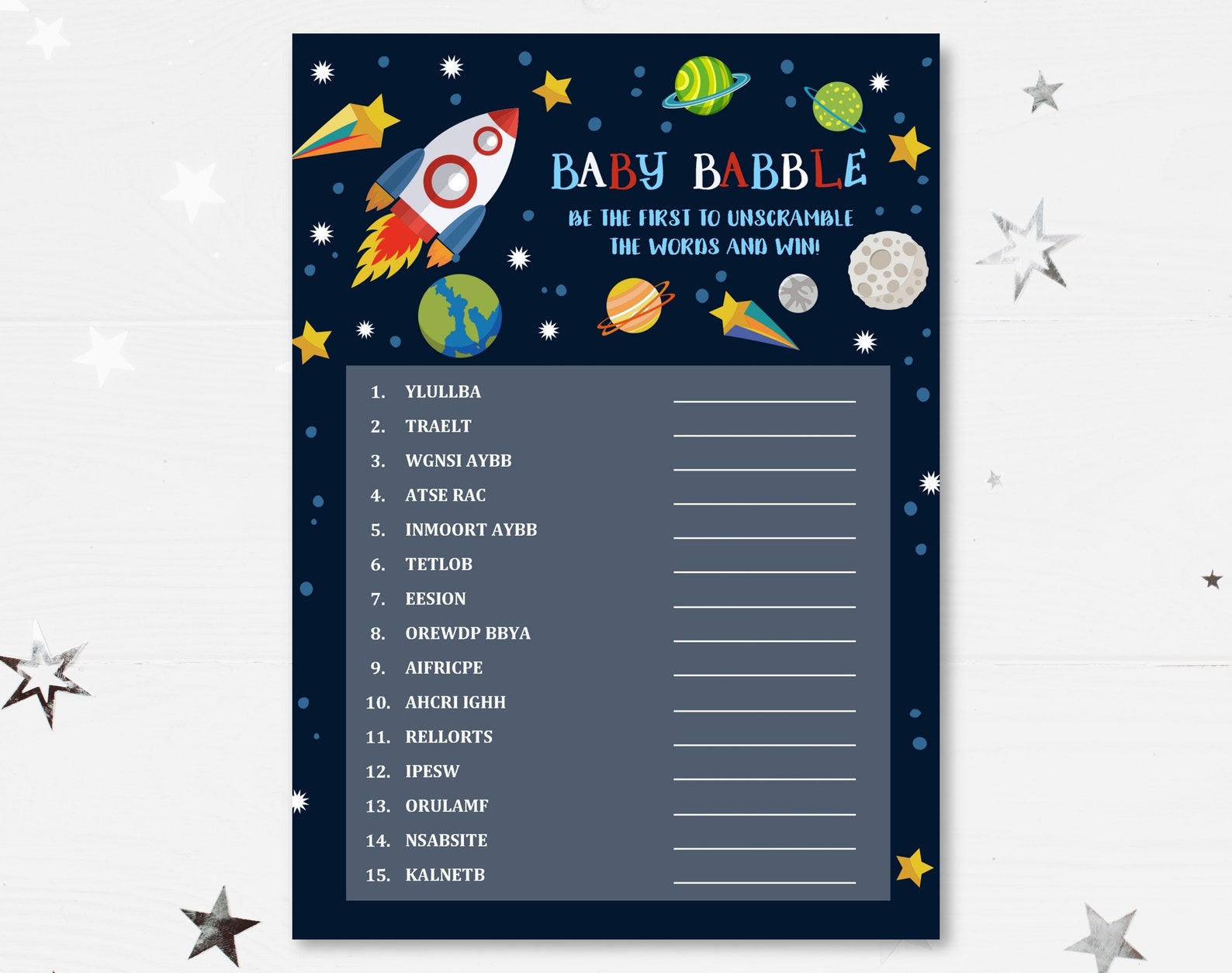 Baby Babble Game Outer Space Baby Shower Activity Etsy