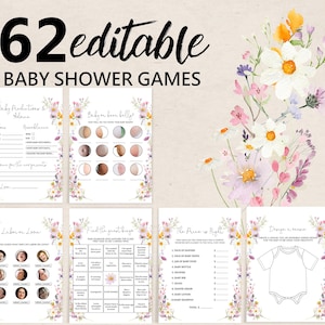 Editable Baby In Bloom Baby Shower Game Bundle Spring Flowers Baby Shower Game Pack Wildflower Baby Shower Games Printable Set Bab244