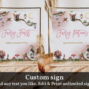 Fairy Party Custom sign Fairy Birthday Table Sign Fairy Forest Decor Fairy Garden Boho Girl 1st Magical Editable Printable Download Bir275