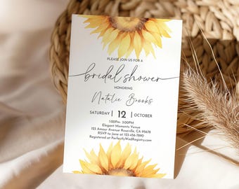 Bridal Shower Invitation: Sunflower Floral Design (Editable Template Bri33)