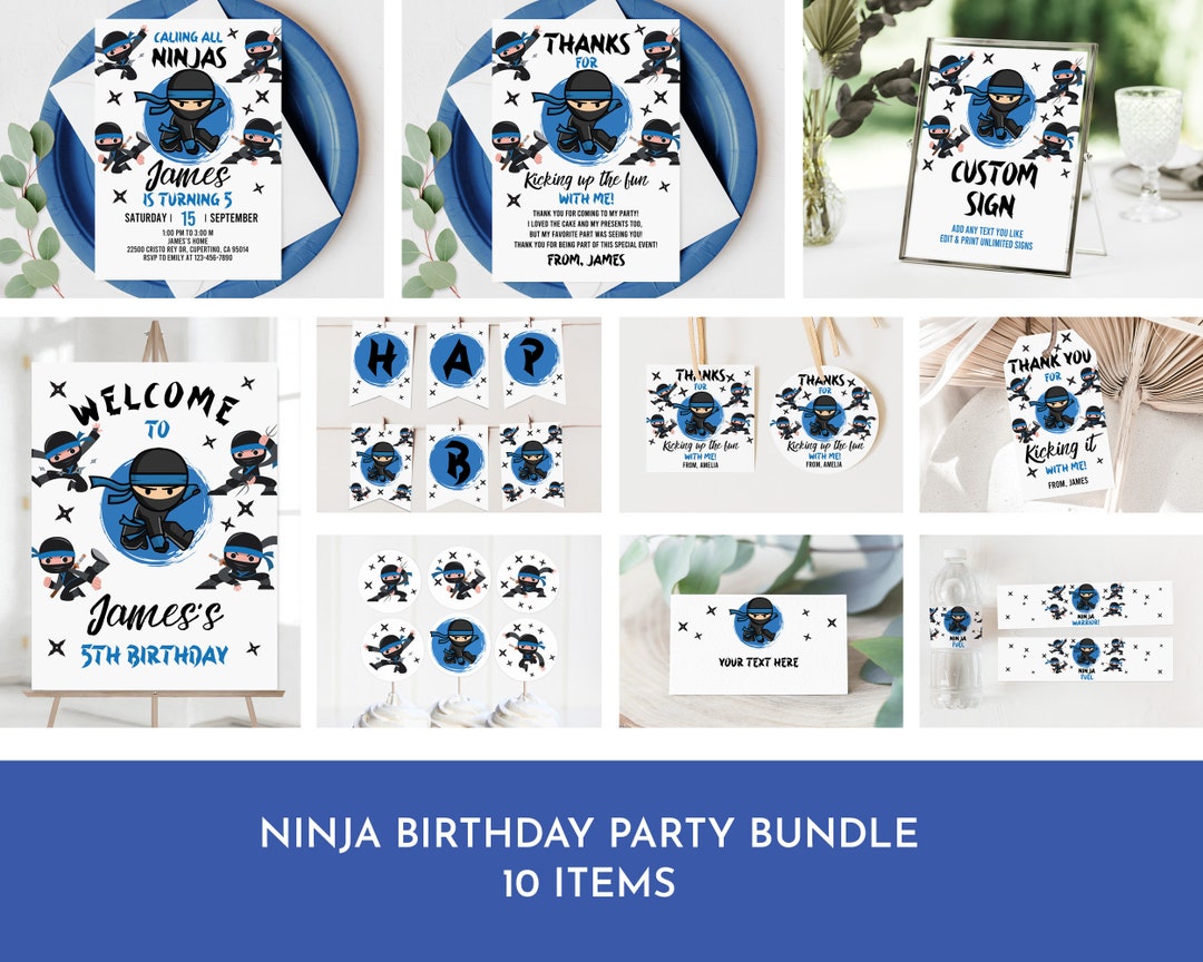 Ninja Package Blue Ninja Birthday Party Package: Editable Martial Arts Decorations ...