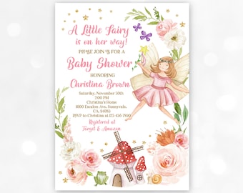 Invitación para baby shower de hadas encantadas: Jardín floral del bosque Bab134
