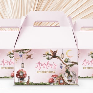 Fairy 1st Birthday Party Gable Box Label Enchanted Magical Tea party Floral Fairy Princess Gift Box Label Editable Printable Download Bir275