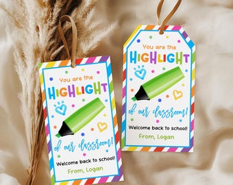Back to School Teacher Gift Tag, Highlight Style (Editable Printable Bst47)