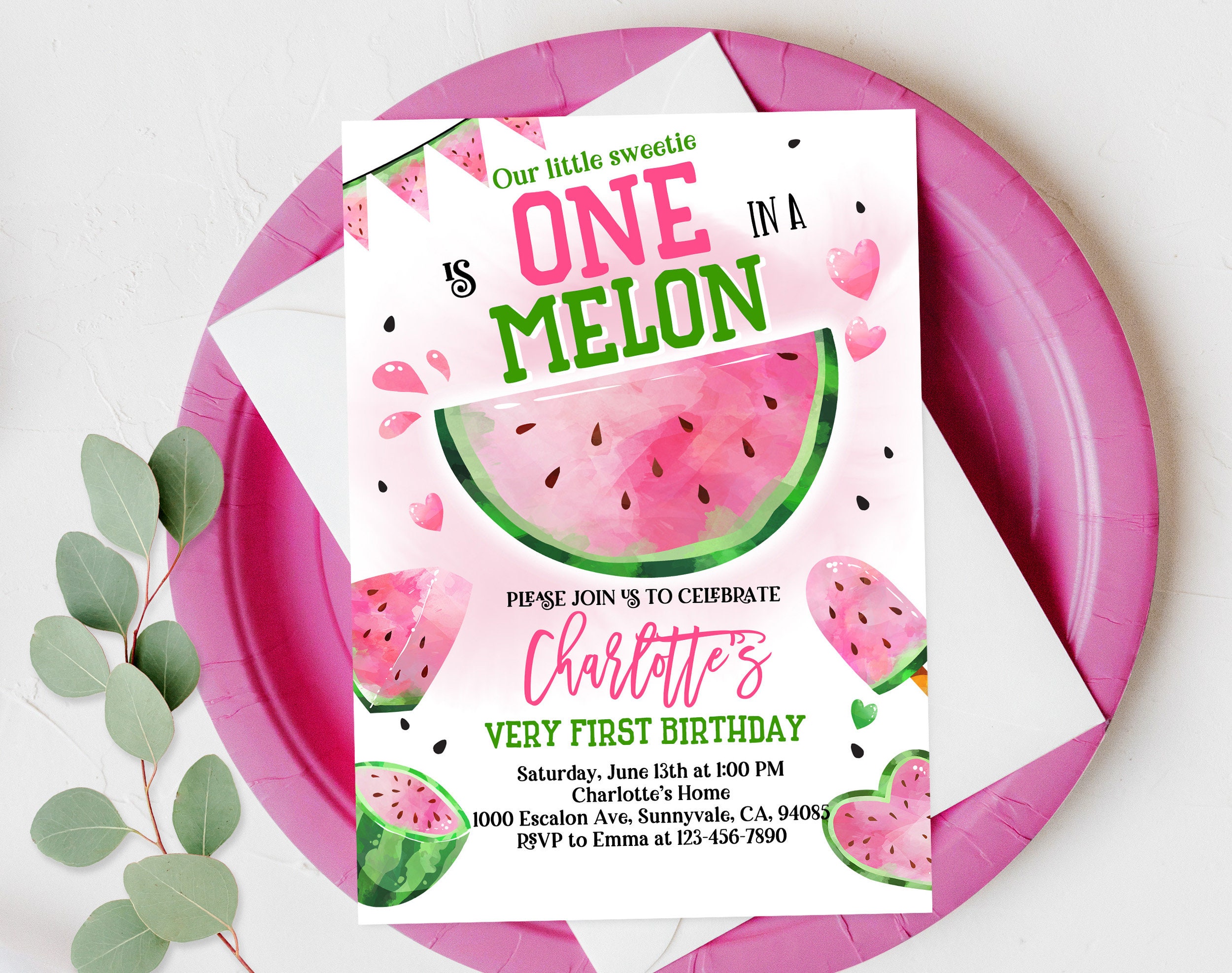 Watermelon Birthday Invitation One In A Melon Party Invite Etsy Australia