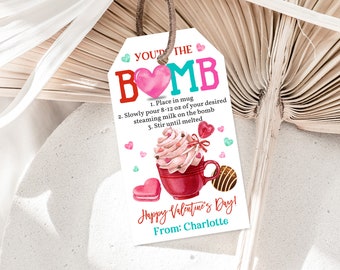 Etiquetas para bombas de chocolate caliente de San Valentín - Regalo editable para el aula infantil Vat45