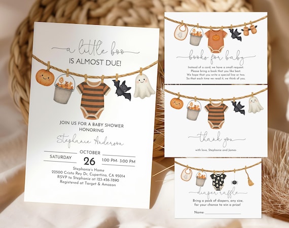 Baby Shower Invitations: Halloween 'A Little Boo' Theme (Editable PDF) Haba11