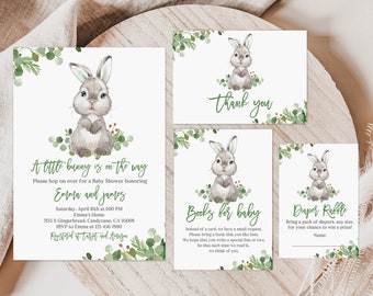 Bunny Baby Shower Invitations: Editable Greenery Rabbit Set Vat, Tgt, Ipdt, SpI, Bab, Fat, Bir