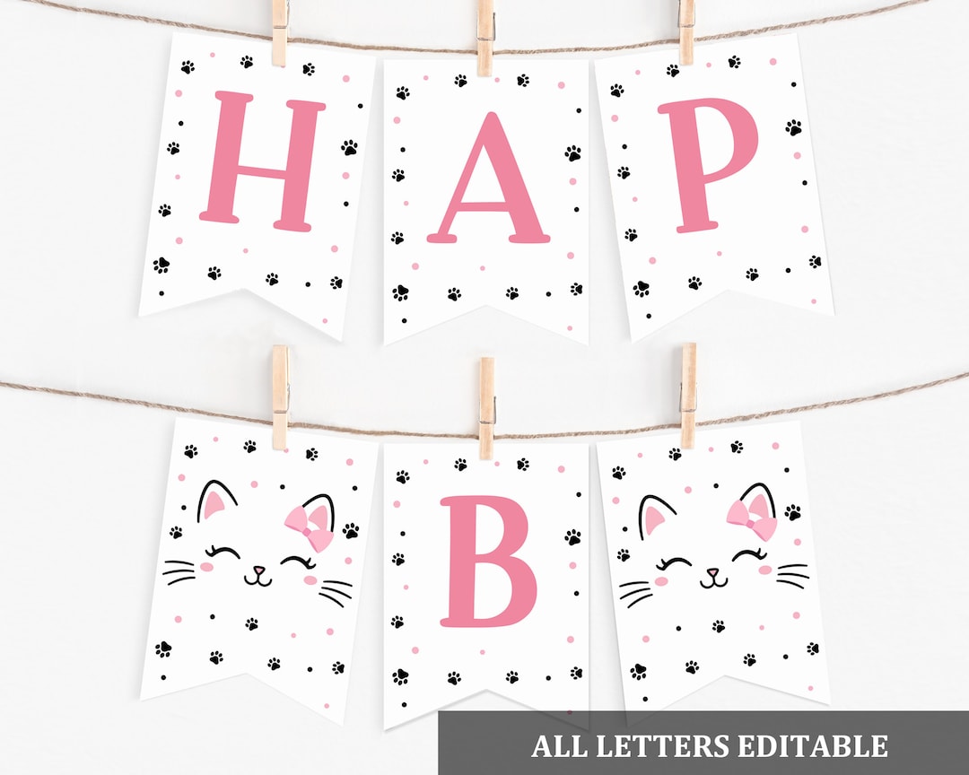 Kitty Cat Birthday Banner Printable Cat Party Decorations - Etsy