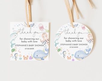 Under the Sea Favor Tags: Ocean Animals Baby Shower (Editable, Printable Bab323)