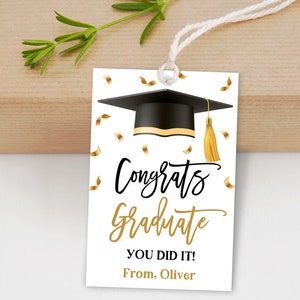 Étiquette cadeau pour diplômés Étiquette casquette de remise des diplômes Félicitations diplômé vous l'avez fait Étiquette cadeau pour diplômés Étiquette cadeau confettis or téléchargement modifiable imprimable Gt3