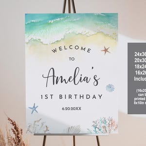 Beach 1st Birthday Welcome Sign: Boho Seashell Decor (Digital Download)
