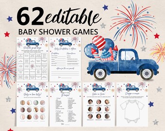 Baby Shower Games Bundle: Patriotic 4th of July - Blue Truck Theme
