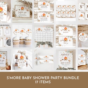 S&#39;more Baby shower Bundle S&#39;more Party Fall Shower Invite Pack Rustic Fall Campfire Bonfire Baby Shower Printable Editable Download Bab171
