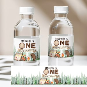 Étiquette de bouteille d'eau Un campeur heureux Emballage de bouteille d'eau d'anniversaire de camping Étiquette de cadeau de fête de camping Imprimable à télécharger Bir335