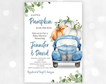 Baby Shower Invitation: Fall Pumpkin Truck Design (Editable Printable Bab102)