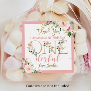 Blush rosa Floral Favor Tags Little Fräulein Onederful Geburtstag Danke Tag Label Aufkleber Mädchen 1