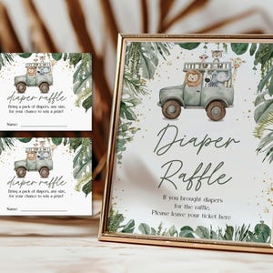 Diaper Raffle Tickets and Sign Jungle Baby Shower Game Editable Jungle Animals Safari Baby Shower Game Printable Gender Neutral Bab361