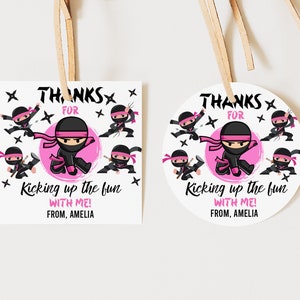 Ninja Girl Geburtstag Danke Geschenk Label Ninja Favor Tag Aufkleber Martial Arts Party Runde Quadrat Tags Bearbeitbare Druckbare Download Bir365