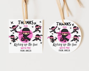 Birthday Party Favor Tags: Ninja Girl Design - Editable Printable Labels Bir365