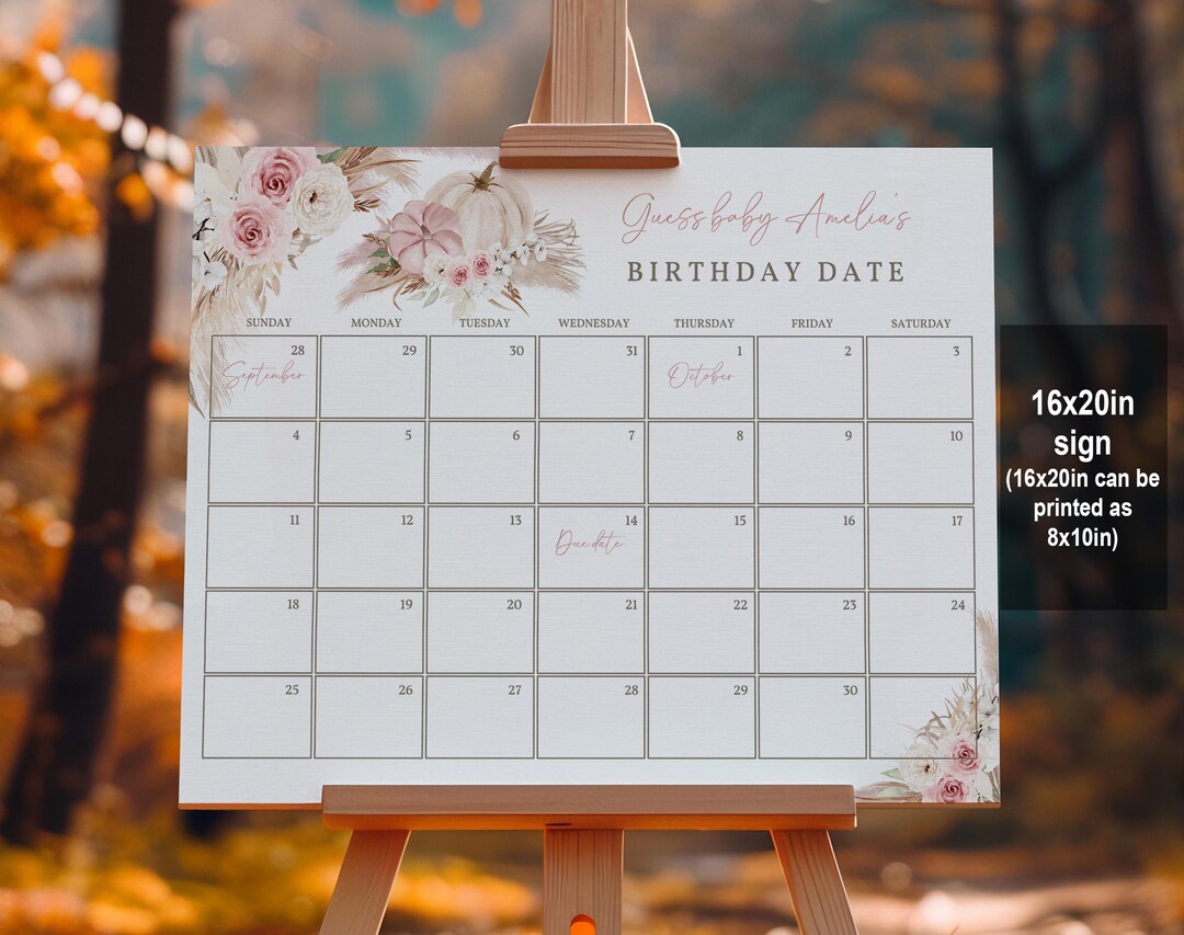 Pumpkin Baby Shower Game: Editable Fall Due Date Calendar Bab251 - Etsy