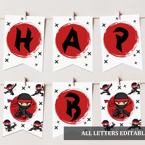 Ninja Birthday banner Ninja party decorations Samurai Birthday garland Karate Martial Arts Party Banner Editable Printable Download Bir333