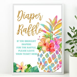 Pineapple Diaper Raffle Sign  Tropical Baby Shower  Download  EDITABLE  8x10in, 5x7in Included  Bab38