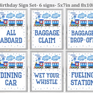 Train Birthday Party Table signs set Party Decor Pack Chugga Choo Choo Blue Train Table signs Boy Second Editable Printable Download Bir60