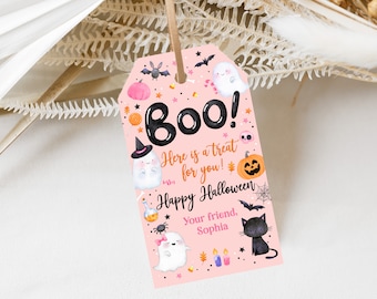 Halloween Treat Tag Boo Birthday Favor Tags Halloween Pumpkin Party Spooky Girl Spooky Pink Ghost Gift Tag Editable Printable Download Hab2