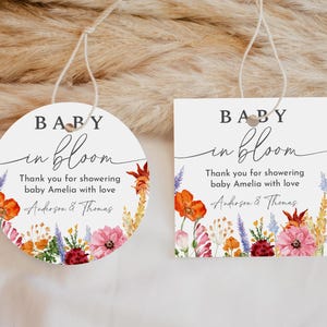 Baby in Bloom Thank You Favor Tag Template Wildflower Baby Shower Label Boho Floral Favor Tag Editable Printable Spring Floral Tag Bab260