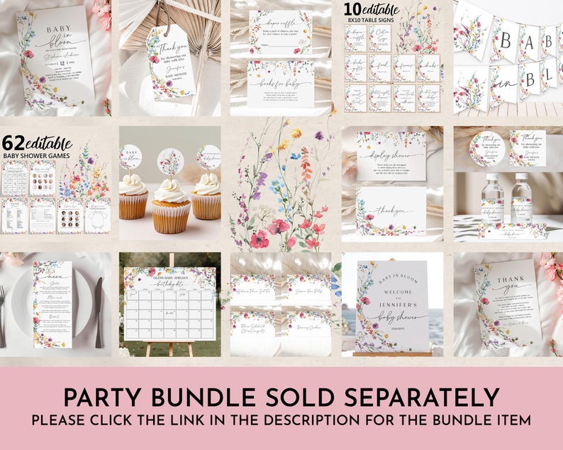 a collage of wedding and party items with the words party bundle sold separately