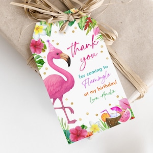Etiqueta de agradecimento de aniversário com flamingo Etiqueta de agradecimento de aniversário com flamingo Etiqueta de brinde de festa com flamingo Etiqueta de festa de verão Bir489