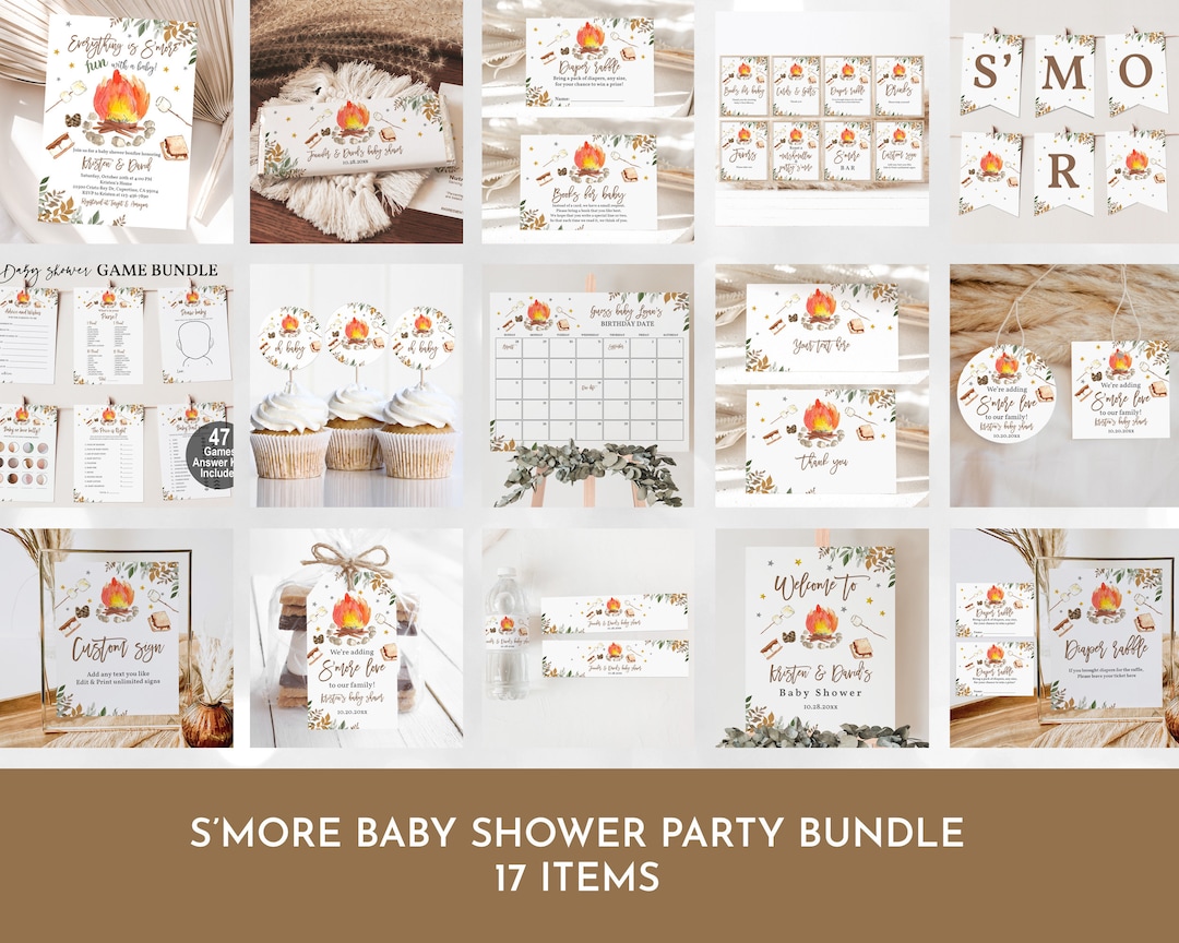 S'more Baby Shower Bundle S'more Party Fall Shower Invite Pack Rustic
